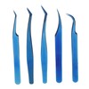 8pcs Eyelash Tweezers Stainless Steel Fine Tip Ergonomic Blue Titanium