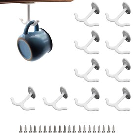 FanSiVoKe 10 Pcs Zinc Alloy Ceiling Double Hook Cabinet Wardrobe Coat Towel Hat Hook Hooks Under Cabinet Shelf (White)