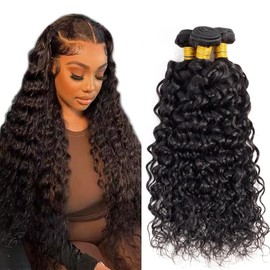 Water Wave Human Hair Bundles 1B Natural Black Wet And Wavy Bundles 20 22 24 Inch Unprocessed Remy Hair Extensions Double Weft Tangle Free Brazilian Bundle Human Hair