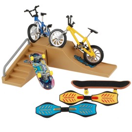 HIHOBDAY Mini Finger Toys Set, Mini Scooter Finger Skateboards Finger Bikes Tiny Swing Board with Replacement Wheels and Tools (18 Pcs)