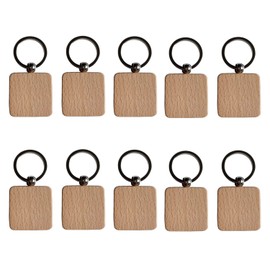 10 Pieces Wooden Keychain Blanks, Wood Engraving Blanks Key Chain, Unfinished Wood Key Tag for DIY Gift Craft Supplies (Square)