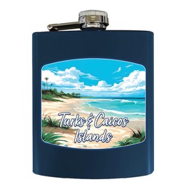 Turks and Caicos Island Design F Souvenir 7 oz Steel Flask Matte Finish Navy 2-Pack