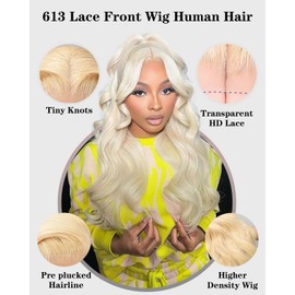 FASHION VILA 613 Lace Front Wig Human Hair Blonde Lace Front Wig Human Hair 13x4 Body Wave Lace Front Wig Human Hair Transparent 613 Frontal Wig Pre Plucked With Baby Hair 180% Density 20 Inch