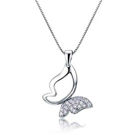 Baobei Silver Necklace for Women - 925 Sterling Silver Clear Zirconia Butterfly Pendant Necklace for Women and Girls - Birthday Gift