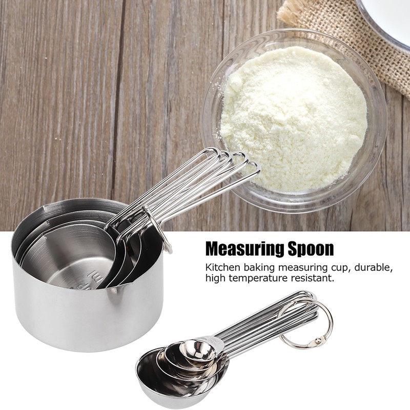 8Pcs/Set Stainless Steel Measuring Cup Spoon with Scales Kitchen Cooking