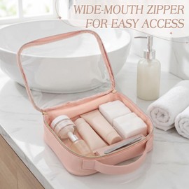 Abbylike 4 Pcs Clear Makeup Bags with Handles Tsa Approved Toiletry Bag with Zipper PU Leather Quart Size Clear Cosmetic Pouch for Travel Women Men Airport Compliant Bags(Nude Tonal Combinations)