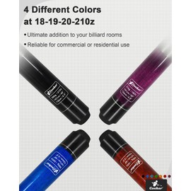 CUEBAR Pool Cues Set of 4, Pool Sticks 18 19 20 21 Oz, 2-Piece House Bar Billiard Cue Sticks with 3D Grip, 58" Pool Table Sticks for Adults - Black Teal Red Purple
