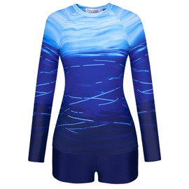 JASAMBAC Women's Two Piece Long Sleeve Rash Guard Swimsuit UV Protection Printed Surfing Swimming Suits XL