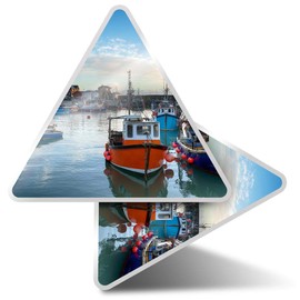 2 x Triangle Stickers 7.5cm - Fishing Boats Mevagissey Cornwall Fun Decals for Laptops,Tablets,Luggage,Scrap Booking,Fridges #45024