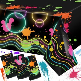 Tatuo 3 Pack Neon Tablecloth, 108 x 54 Inches Black Light Reactive Glow Party Table Covers, Plastic Neons Tablecloth Disposable for Neon Birthday and Glow Party Decorations