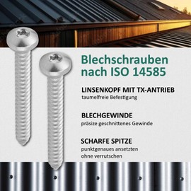 DSM | Flachkopf Blechschrauben ISO 14585 | 4,8 x 45 mm | Edelstahl A2/V2A | rostfrei & selbstschneidend | Holzschrauben Torx, Linsenkopfschrauben, Flachkopfschrauben für Holz & Metall | 50 Stück