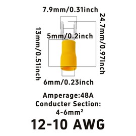 Runseaway 100PCS 12-10 AWG Insulated Fork Spade Wire Connectors, Yellow U-Type Electrical Crimp Terminals, Tinned Copper, M5 Stud Size, Ideal for Automotive Electrical Applications