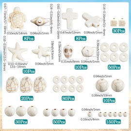 SOFPLATE 456Pcs 12 Styles Turquoise Cross Bead White Turquoise Beads Small Synthetic Round Sea Turtle Starfish Skull Cube Smooth Loose Spacer Bead Sets for Jewellery Making Necklace Bracelet DIY Craft