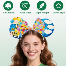 Prunend Blue Mouse Ears Headband: Cute Color Bow with Up Balloons Fly Hut Sequin Ears Hairband Headwear for Adult Girl Costume Cosplay Glitter Party