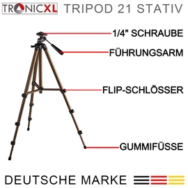 TronicXL 360° Tripod 21 Camera Tripod DSLR Aluminium 130 cm for Tripod Camera Universal Replacement Part for Compatible with Casio Exilim EX-H5 H20G H30 H50 JE10 N1 N5 N10 N20 N50