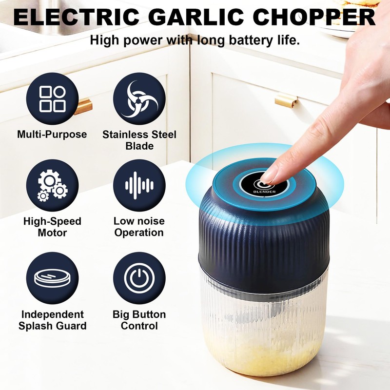 Casbomy Electric Garlic Chopper, Mini Portable Wireless Veggie Chopper with