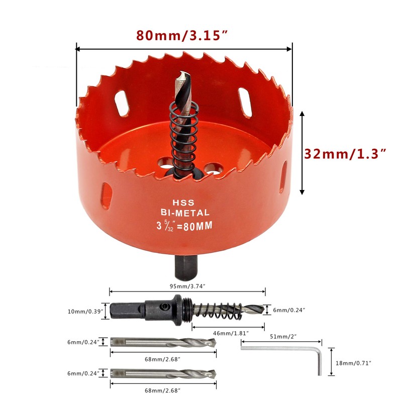 Hordion 80mm 3.15 inch Hole Saw, Heavy Duty Bi-Metal Hole