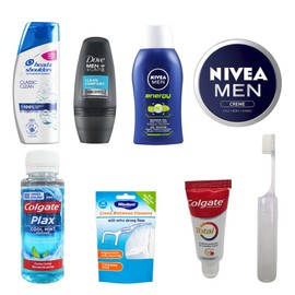 Travel Toiletries Set for Men - Mini Travel Size Essential Toiletries Kit for Travel, Hospital, Over Night Stay - Airport Security Approved Liquids