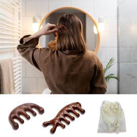 CKCLGTDM 2 Pack Wooden Scalp Massage Comb, Sandalwood Scalp Massager Comb Wood, Head Massage Wooden Brush Gua Sha Comb for Women Men Hair Growth, Meridian Wood Comb for Gift