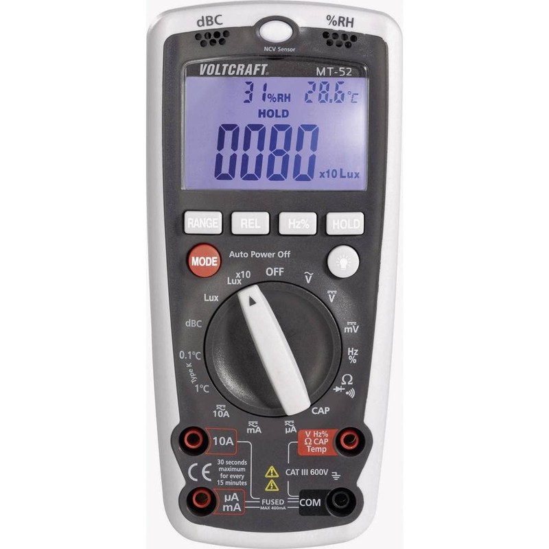 VOLTCRAFT MT-52 Digital Multimeter, AC/DC Measurements, Measuring Ranges for Current,