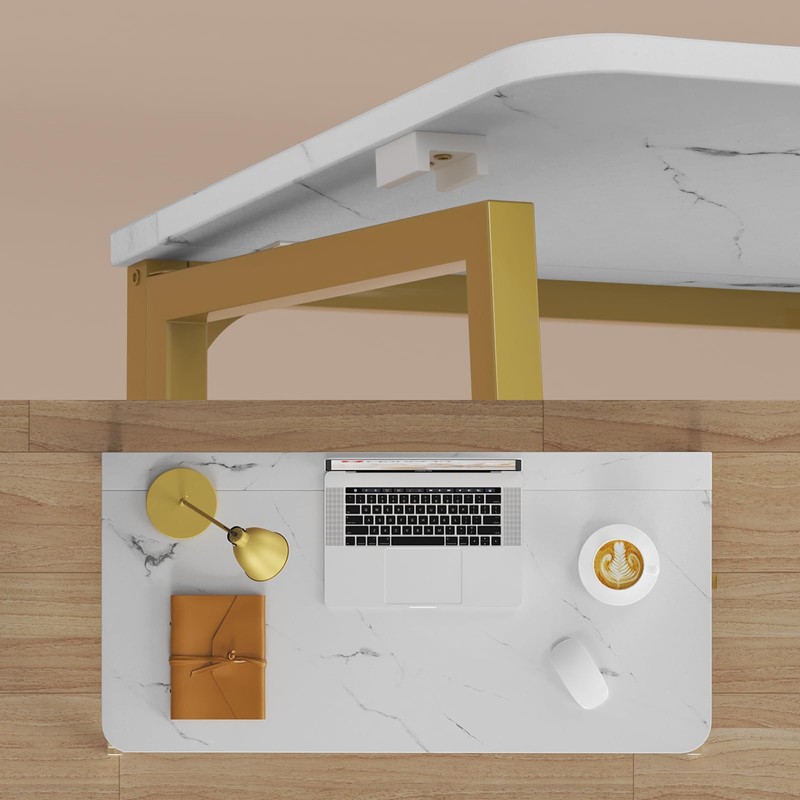 WOHOMO White Faux Marble Folding Desk, 31.5" Small Desk for