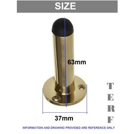TERF® Polished Brass Door Stopper Wall Mounted 63mm Doorstop Projection Wall Mounted Door Stopper Including Fixing Screw - Pack of 2