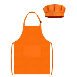 TOPWAYS Children's Painting Apron, Craft Aprons Coat for Children for Art Painting, Cooking Apron Children Boys Girls for 3-12 Years, Children's Apron and Chef Hat Set, orange