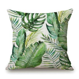 Green Tropical Palm & Fern Leaves Decorative Throw Pillow Cover Tropical Palm Leaves Cotton Linen Pillow Case Square Cushion Covers for Couch Sofa 18 x 18 Inch