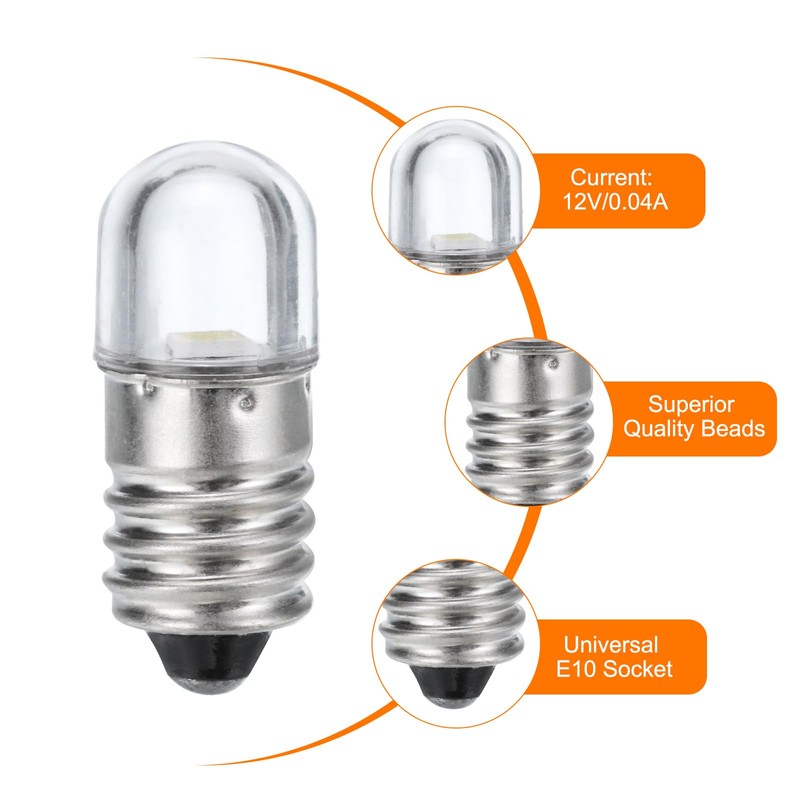 MECCANIXITY 12V/0.04A E10 Mini LED Light Bulbs, 10Pcs Miniature Screw