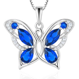 Vesitim Butterfly Necklace Sterling Silver Birthstone Jewelry for Women, Sterling Silver, Created Sapphire