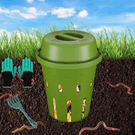 TOP XIAN Underground Worm Composting Bin, Outdoor Mini Inground Worm Composter for Beginners, Garden Compost Bin for Garden Beds & Home Use, Worm Farm Kit for Parent, Kids (7x7x7.4Inch), Green, 1-Pack