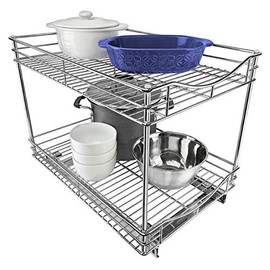 LYNK PROFESSIONAL® Slide Out Double Drawer - Pull Out Two Tier Sliding Under Cabinet Organizer - 14 inch wide x 21 inch deep - Chrome