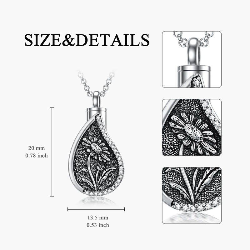Daisy Urn Necklace for Ashes 925 Sterling Silver April Birth