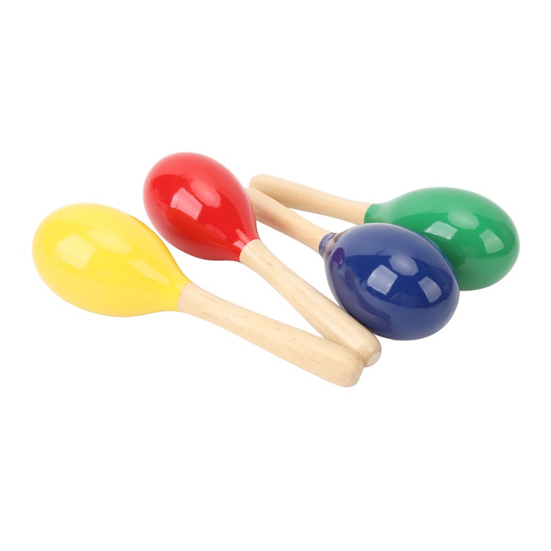 4Pcs Music Maracas Wood Iron Beads Professional Hand Percussion Rattles