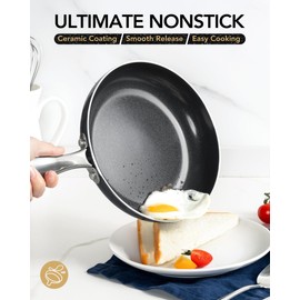 MICHELANGELO Small Frying Pan - 8 Inch Frying Pan Nonstick with Lid, Non-Toxic Ceramic Pans with Stainless Steel Handle, Nonstick Skillet, Black