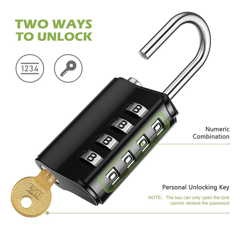KeeKit Combination Lock, Resettable 4 Digit Combination Padlock with Keys,