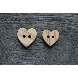 Cute Wooden Buttons 2 Hole Wooden Buttons in Heart Shape Made of Real Olive Wood and Partially Visible Grain (Pack of 10) (15 mm)