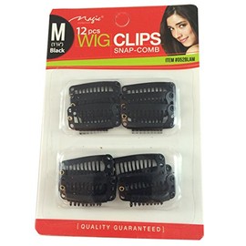 12 pcs Wig Clips Snap Comb 1 1/4" Medium (Black)