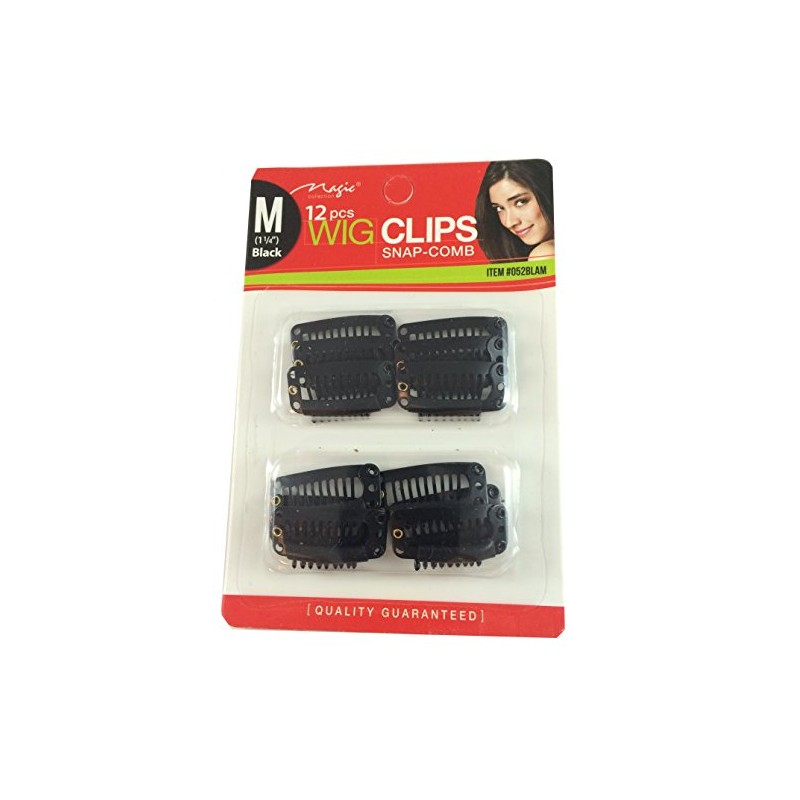 12 pcs Wig Clips Snap Comb 1 1/4" Medium (Black)
