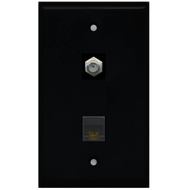 Wallplate City 1 Port CAT6 Coax F-F Wall Plate Solid [ BLACK ]