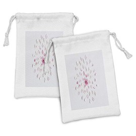 Ambesonne Almond Blossom Fabric Pouch Set of 2, Sakura with Petals Botanical Arrangement Pastel Symbolic Illustration, Small Drawstring Bag for Toiletries Masks and Favors, 9" x 6", Pink Pale Pink
