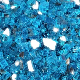 One Stop Outdoor (40 Pounds) 1/2" Inch Premium Caribbean Blue Reflective Bulk Fire Glass, Tempered for Fire Pit & Fireplace (Caribbean)