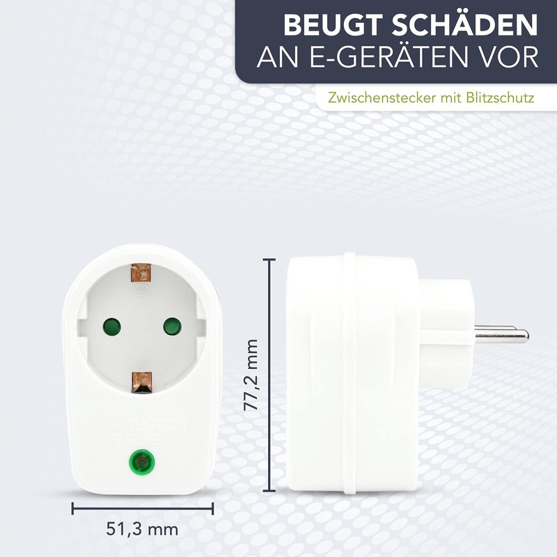 PerfectHD Steckdosenadapter mit Überspannungsschutz - Zwischenstecker - Blitzschutz - 5er-Set