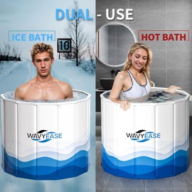 New Upgraded Portable Bath Tub for Adults - Fordable Cold Plunge Tub for Recovery - Collapsible Soaking Hot Tub for Shower Stall Home SPA - Outdoor Ice Bathtub for Athletes (White)