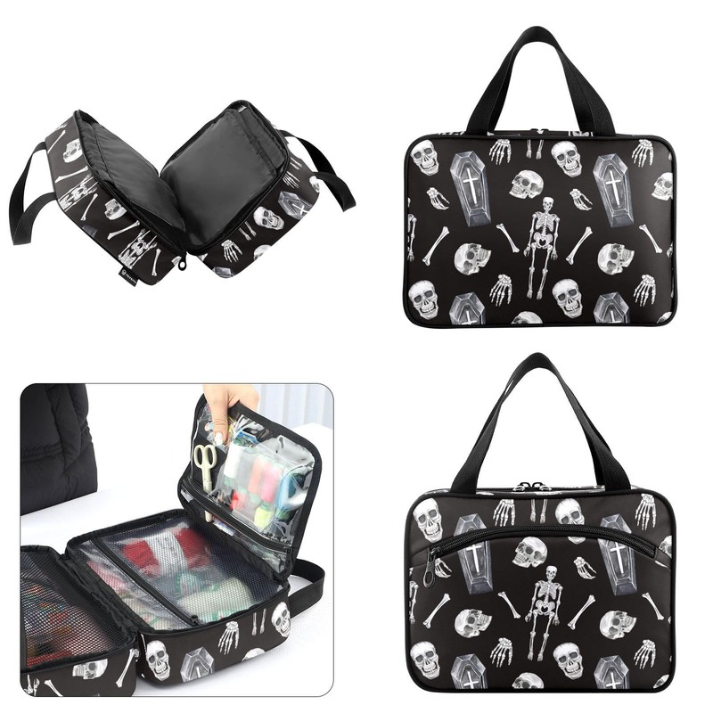 YNNALE Sewing Supply Organizer Bag, Gothic Skull Skeleton Coffin Black