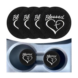 LKAHG 4PCS Car Cup Holder Coaster, Auto Soft Shockproof Insert Cup Coaster, Blessed Cross and Heart Christian Automotive Interior Decorative Cup Mat, Universal Vehicle Accessories (Black)