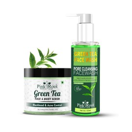 Pink Root Green Tea Scrub with Facewash 100gm each, Combo Pack
