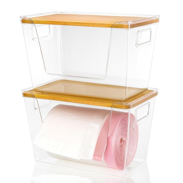 Snpwne Pantry Organizer Storage Stackable with Bamboo Top for Kitchen