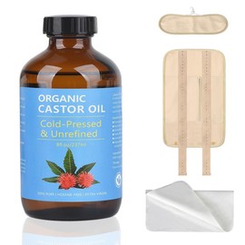 Organic Cold-Pressed Castor Oil Pack Kit – 8oz Glass Bottle, Cotton Flannel Cloth & Wrap for Liver Detox & Skin Care​
