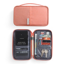 WENHUAZAI Family Passport Holder, Travel Wallet for Women & Men, Travel Document Holder Organiser, Holiday Essentials & Waterproof Cover for Tickets, Money, Cards (Orange Pink, X(9 * 5.5 * 0.98IN))